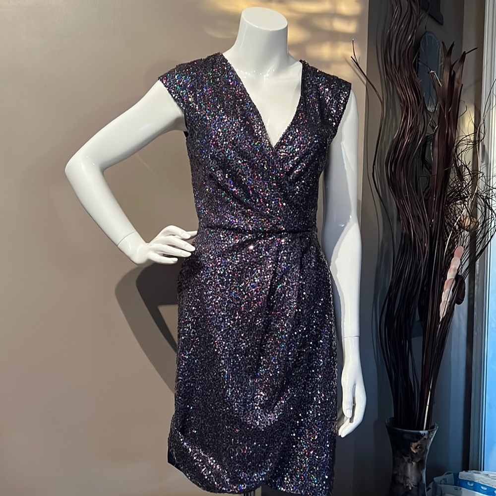 Purple sequence knee length dress